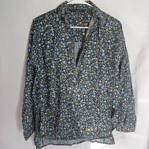 Duffield Lane Floral Print Long Sleeve Collared Button Up Shirt Women Size S
